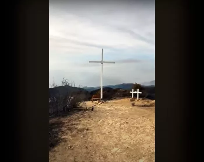 Wooden cross stands tall at Pepperdine University after wildfire devastation