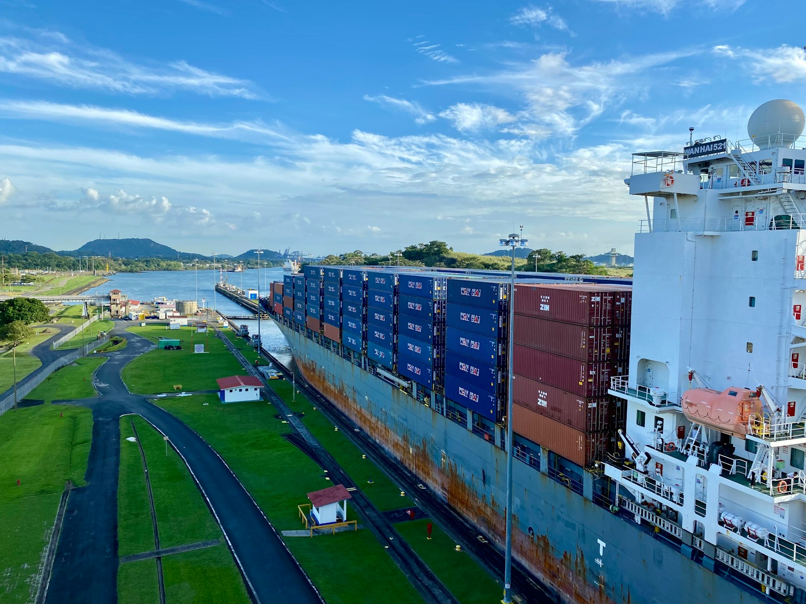 a large cargo ship in a body of water